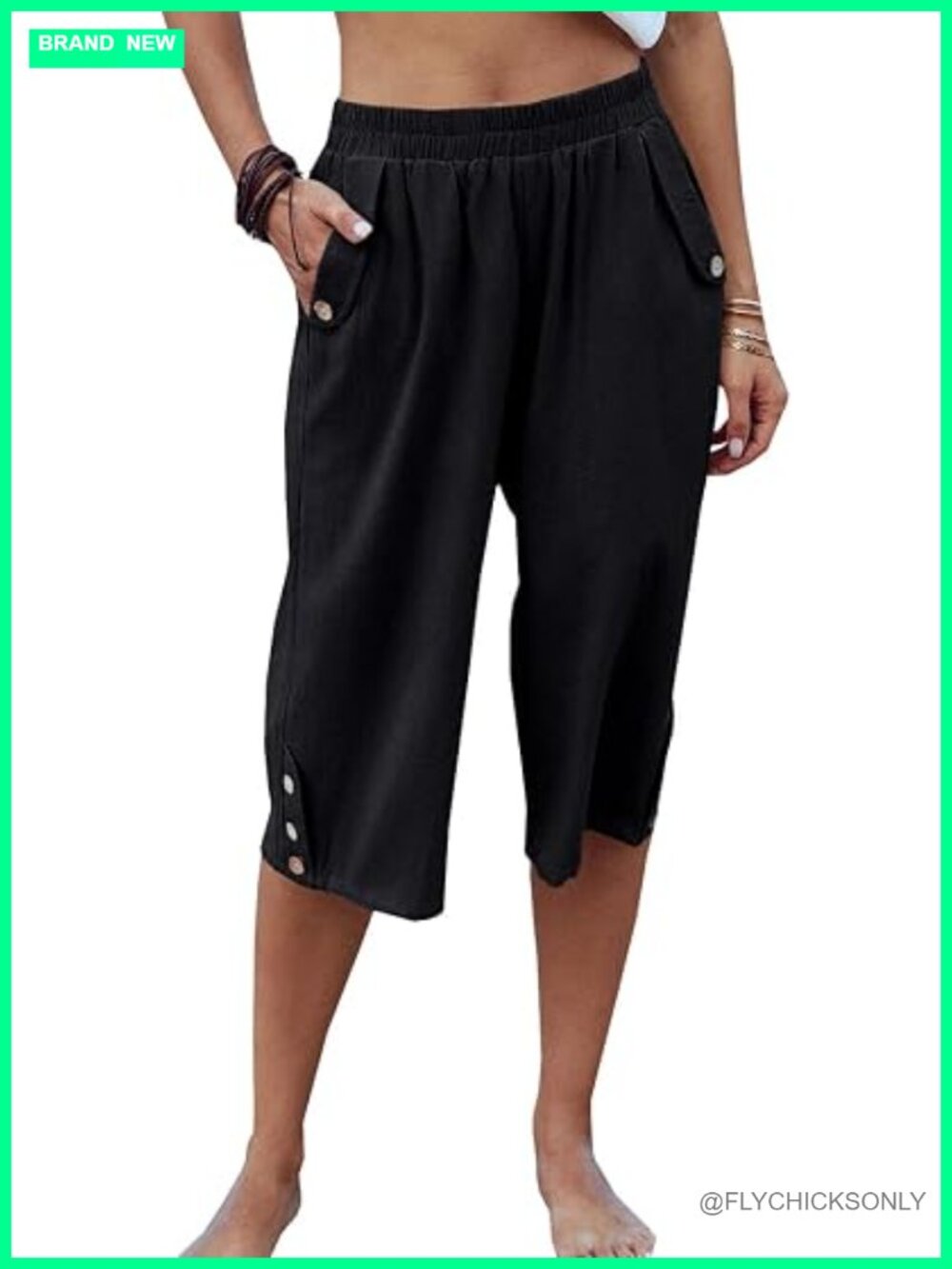 Elastic Waist 3/4 Capri Harem Pants with Pockets Casual Loose Solid Yoga
